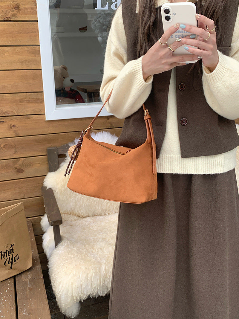 Retro Suede Underarm Handbag with Adjustable Straps