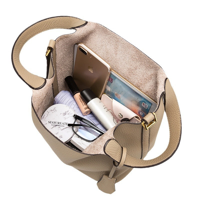 Genuine Leather Bucket Bag Classic Handbag