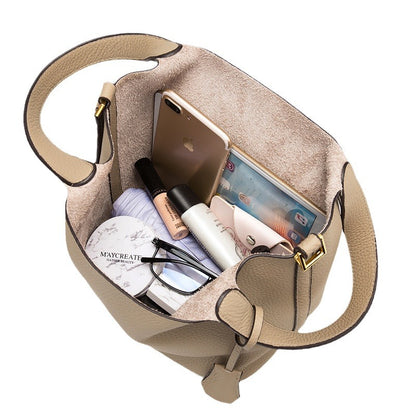 Genuine Leather Bucket Bag Classic Handbag