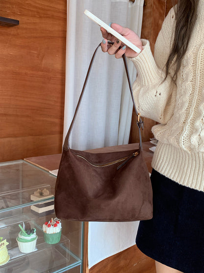 Retro Suede Underarm Handbag with Adjustable Straps