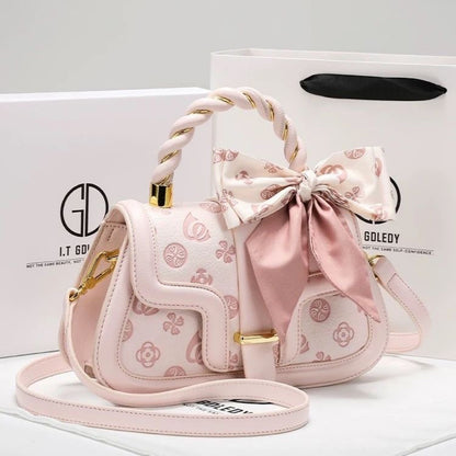 Pink Embossed PU Saddle Handbag