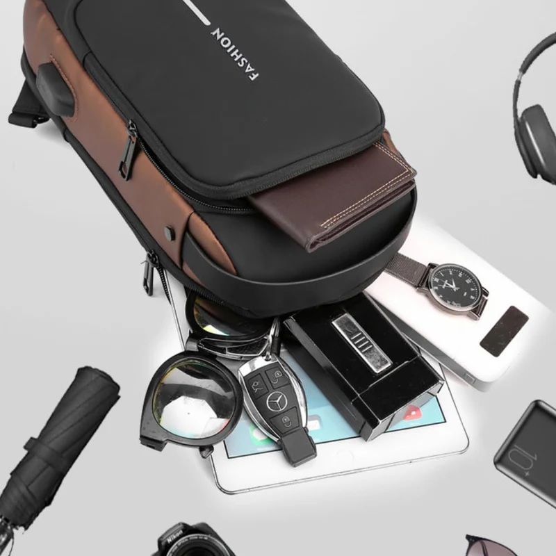 Shield: Anti-Theft Crossbody Messenger Sling Bag Waterproof Gadget Chest Bag with TSA Lock & USB Charging Port for Power Bank Attachment