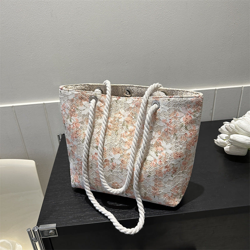 2023 new lace straw bag female simple casual knitting single shoulder armpit bag small fresh girl handbag