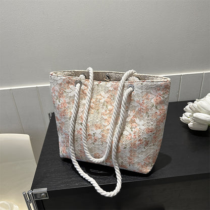 2023 new lace straw bag female simple casual knitting single shoulder armpit bag small fresh girl handbag