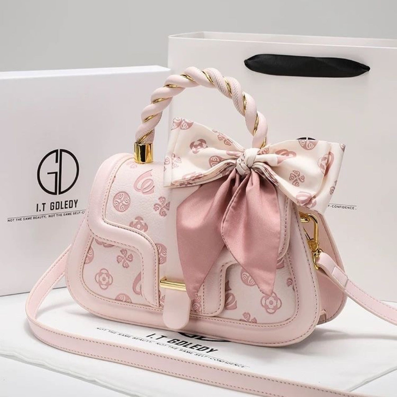 Pink Embossed PU Saddle Handbag