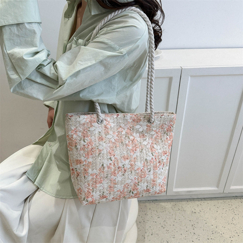 2023 new lace straw bag female simple casual knitting single shoulder armpit bag small fresh girl handbag