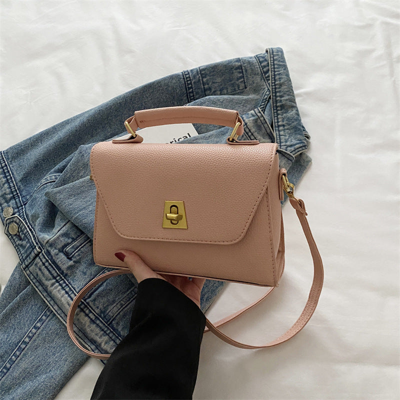 Stylish Small Square PU Handbag with Lock Closure