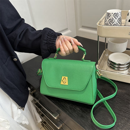 Stylish Small Square PU Handbag with Lock Closure