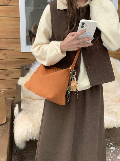 Retro Suede Underarm Handbag with Adjustable Straps