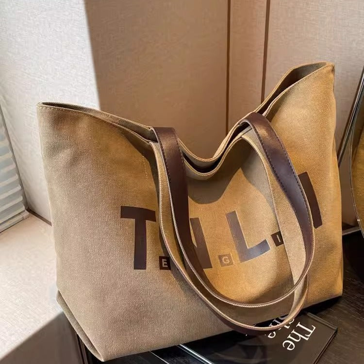 Shoulder Bag women's large capacity canvas handbag student fashion all-match commuter make-up bag