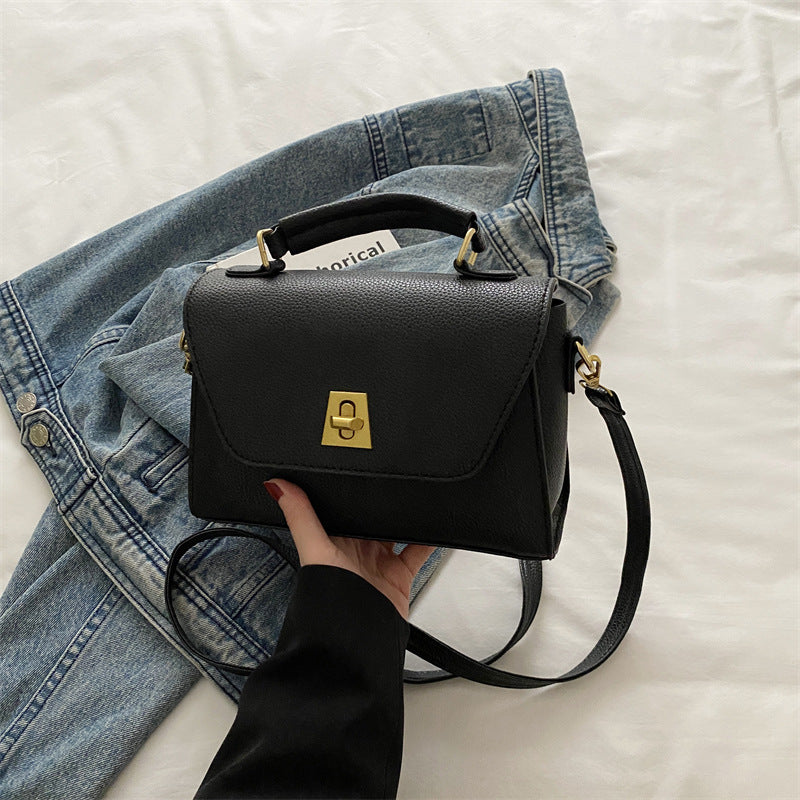 Stylish Small Square PU Handbag with Lock Closure