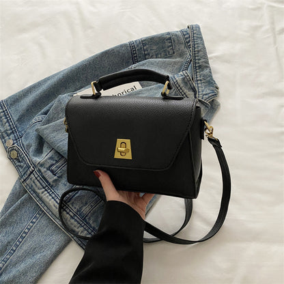 Stylish Small Square PU Handbag with Lock Closure