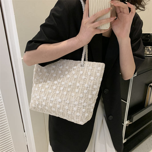 2023 new lace straw bag female simple casual knitting single shoulder armpit bag small fresh girl handbag