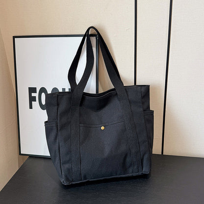 Canvas Bag Women's Handbag Single Shoulder Bag College Students All-match Handbag Commuter Large Capacity Mend-up Bag Multi-pocket