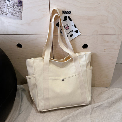 Canvas Bag Women's Handbag Single Shoulder Bag College Students All-match Handbag Commuter Large Capacity Mend-up Bag Multi-pocket