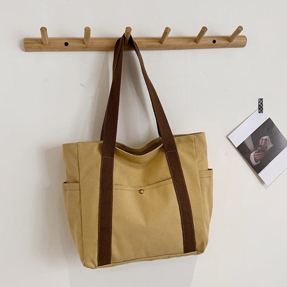 Canvas Bag Women's Handbag Single Shoulder Bag College Students All-match Handbag Commuter Large Capacity Mend-up Bag Multi-pocket