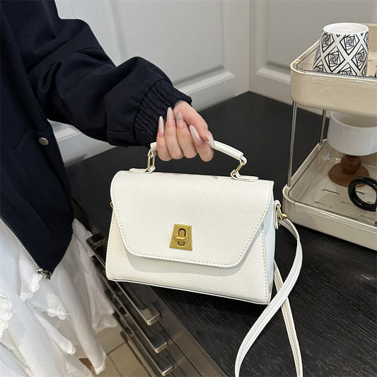 Stylish Small Square PU Handbag with Lock Closure