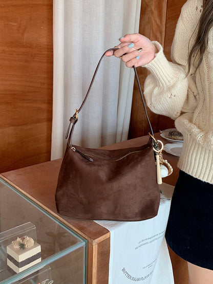 Retro Suede Underarm Handbag with Adjustable Straps