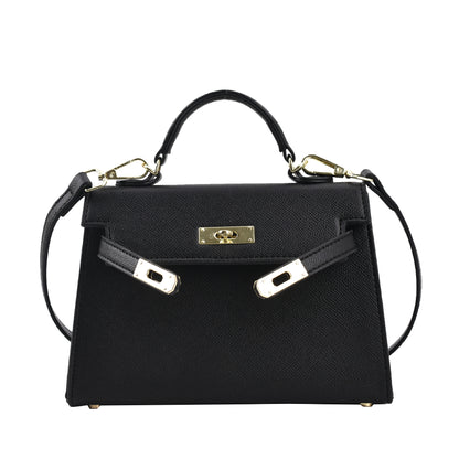 Textured snap closure handbag in small size