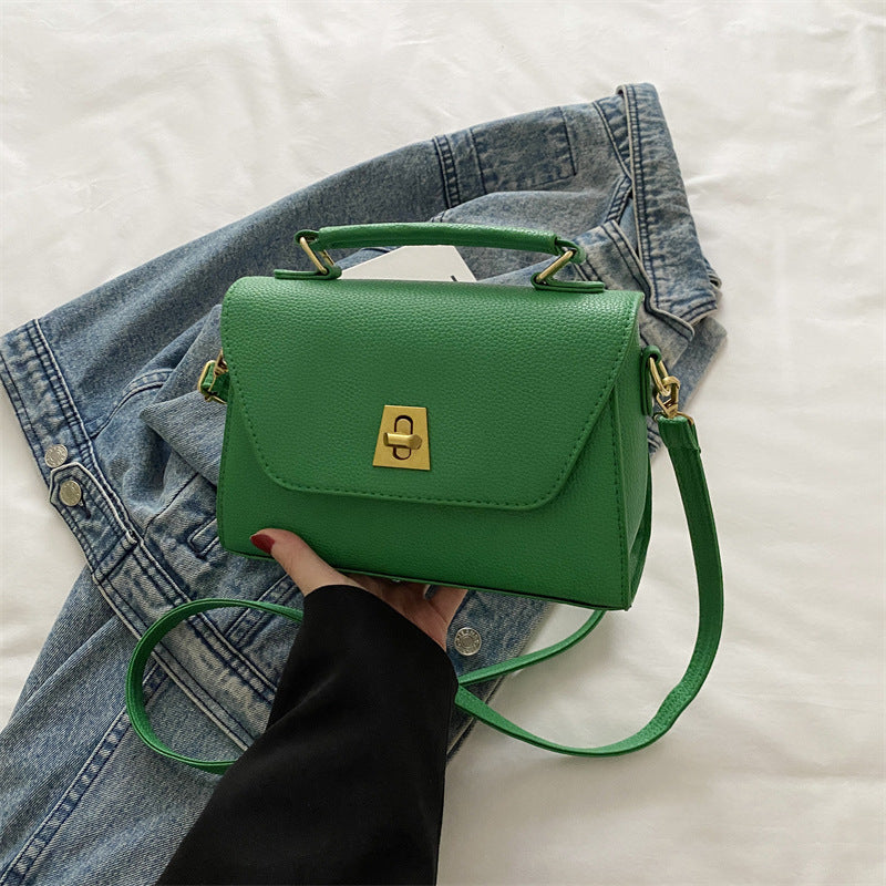 Stylish Small Square PU Handbag with Lock Closure