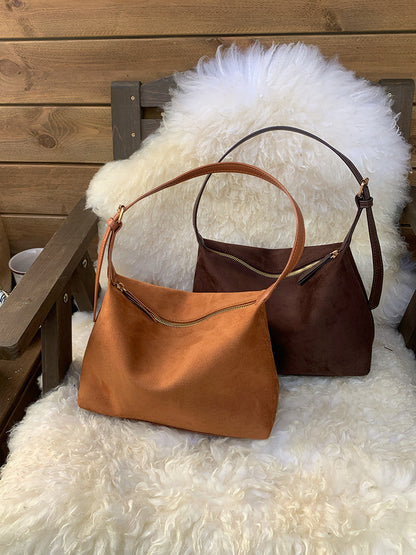 Retro Suede Underarm Handbag with Adjustable Straps