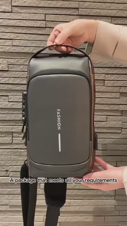 Shield: Anti-Theft Crossbody Messenger Sling Bag Waterproof Gadget Chest Bag with TSA Lock & USB Charging Port for Power Bank Attachment